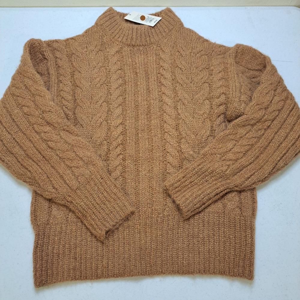 A New Day Womens Sweater S Heather Brown NWT Cable Knit Mock Neck 1921-360